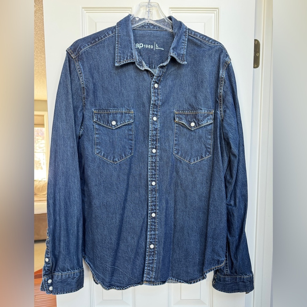 GAP Men's Dark Indigo Denim Button-Down Shirt